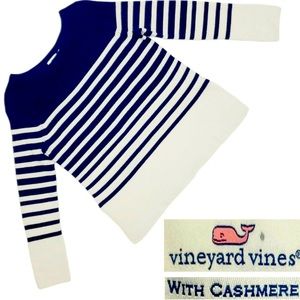 Vineyard Vines Cashmere Multi Stripe Sweater in Deep Bay NWT L